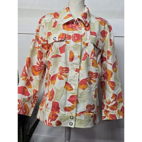 ADDITIONS BY Chico's Jackets & Blazers - ADDITIONS CHICO'S 3 TRUCKER JACKET HIP MODERN VERSATILE FLORAL SNAP CLOSURE XL